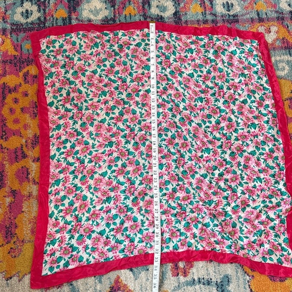 Floral Patterned Scarf with Red Border - Picture 3 of 4